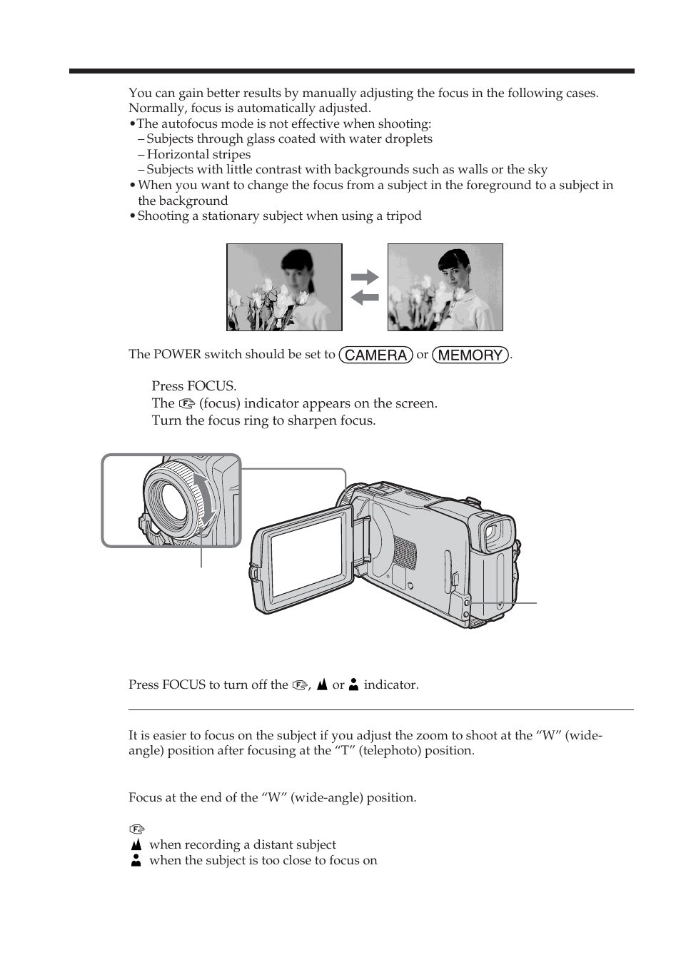 Focusing manually | Sony DCR-TRV38 User Manual | Page 62 / 212