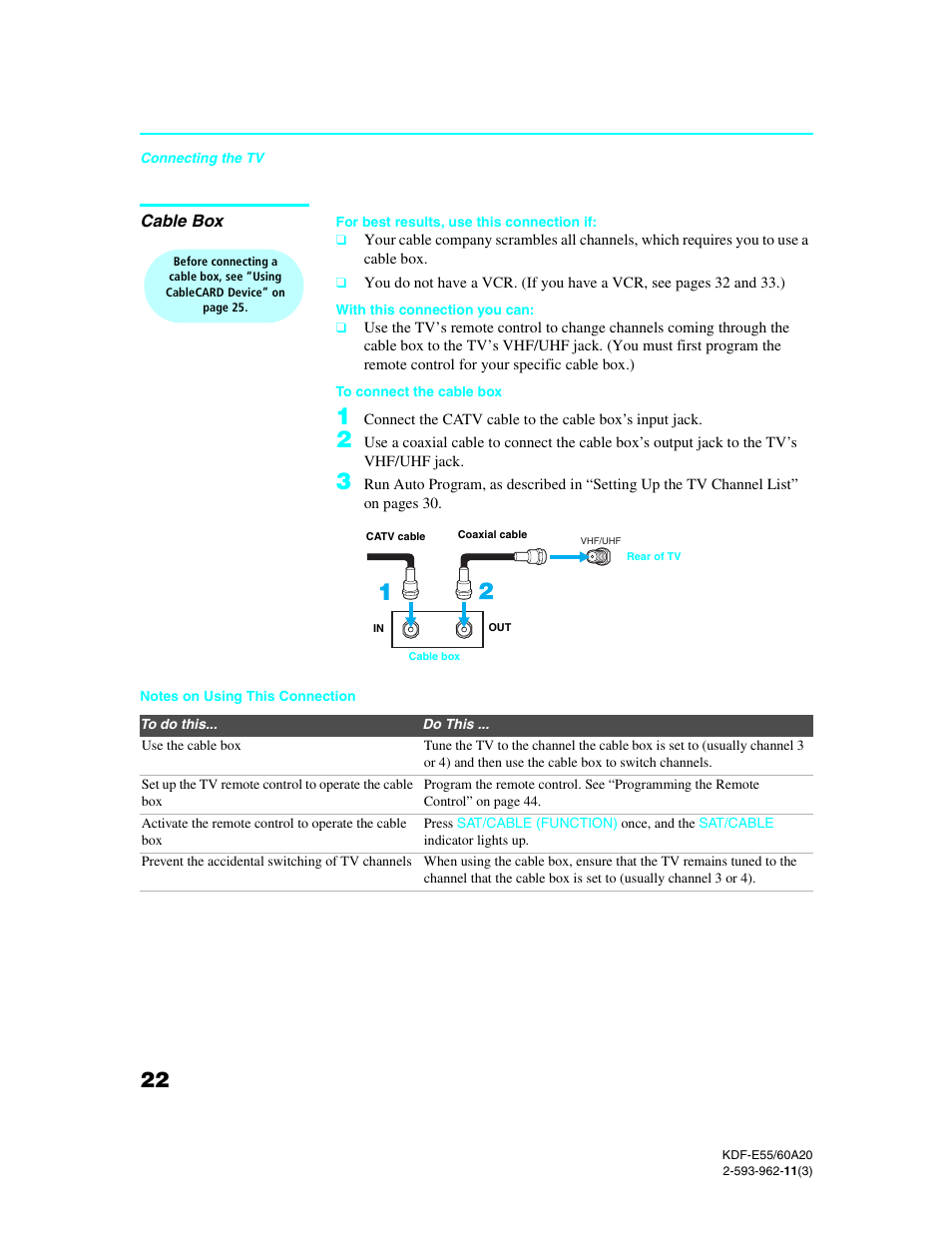 Cable box | Sony KDF-E60A20 User Manual | Page 24 / 92