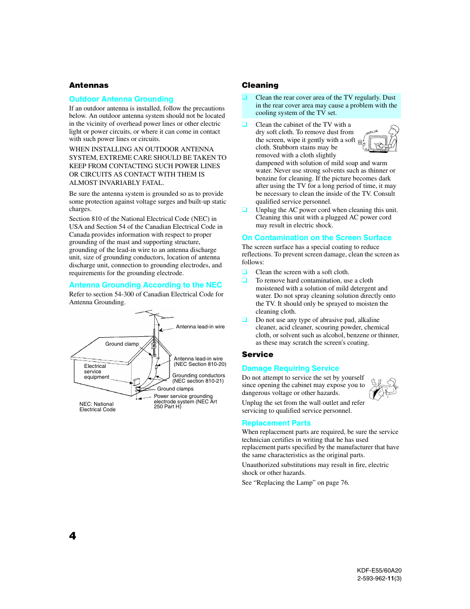 Sony KDF-E60A20 User Manual | Page 6 / 92