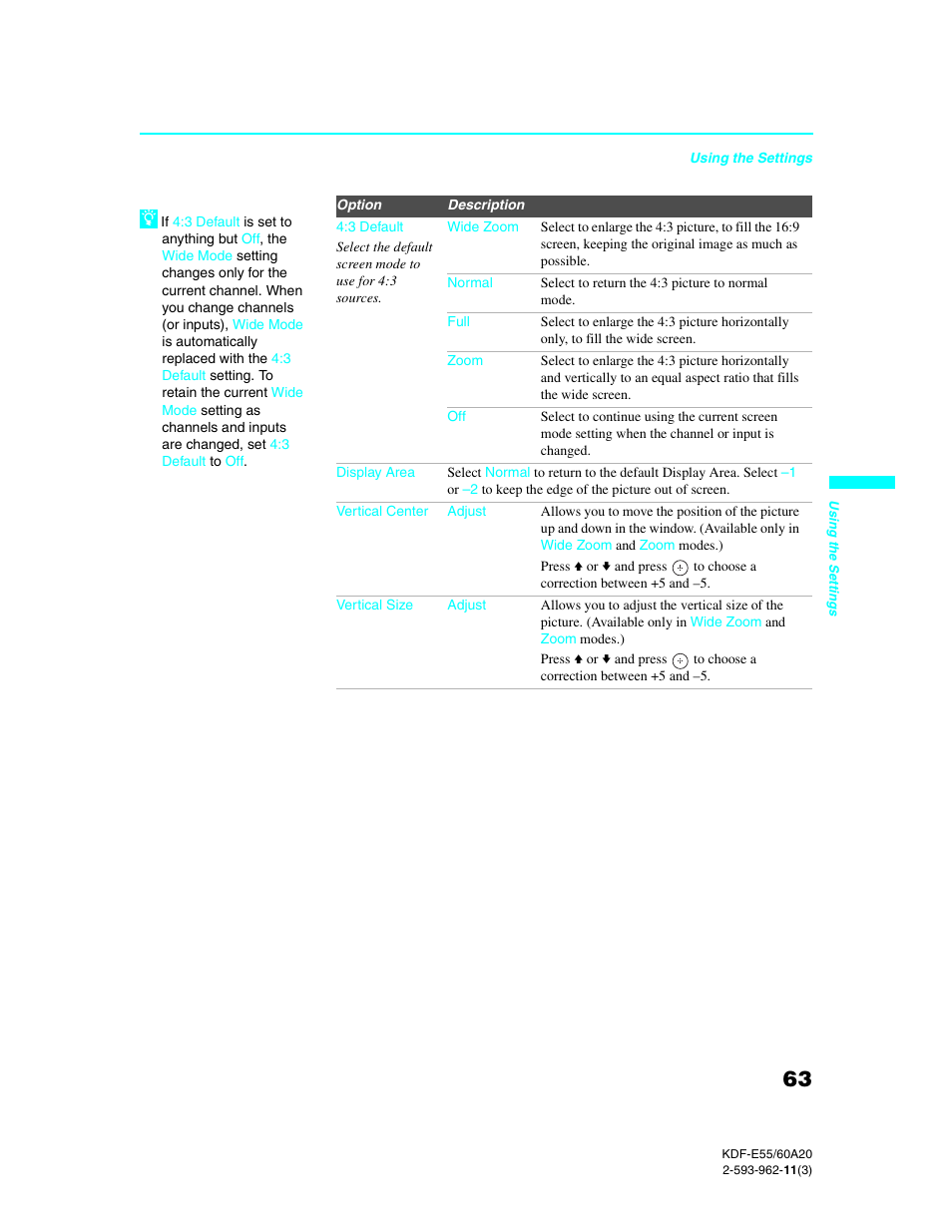 Sony KDF-E60A20 User Manual | Page 65 / 92