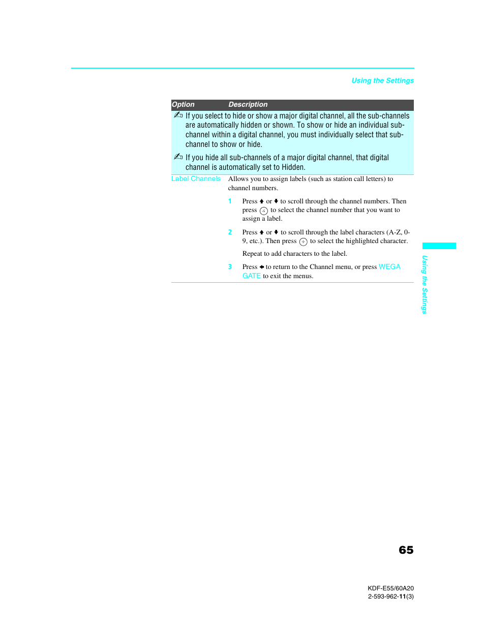 Sony KDF-E60A20 User Manual | Page 67 / 92