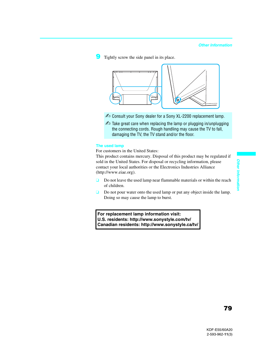 Sony KDF-E60A20 User Manual | Page 81 / 92