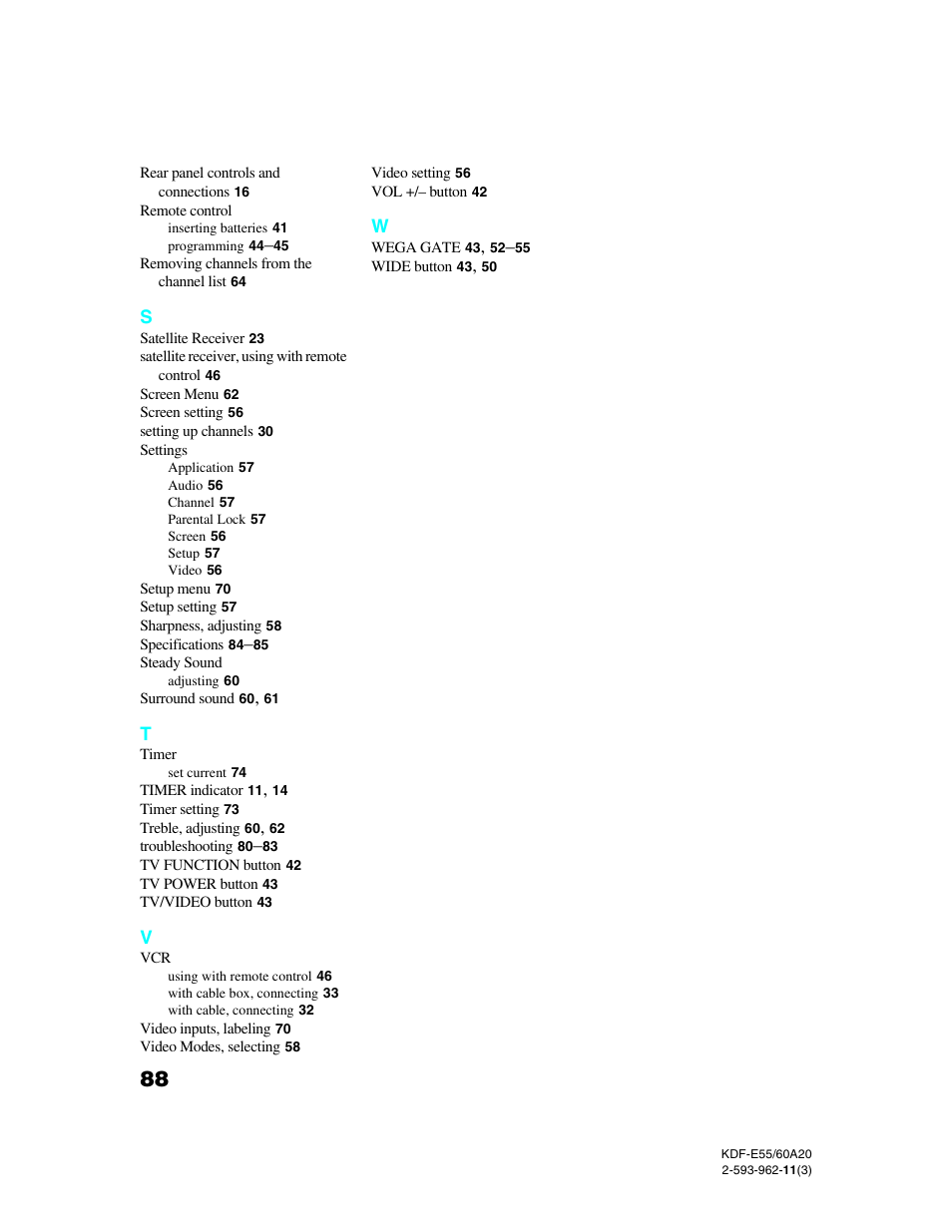 Sony KDF-E60A20 User Manual | Page 90 / 92