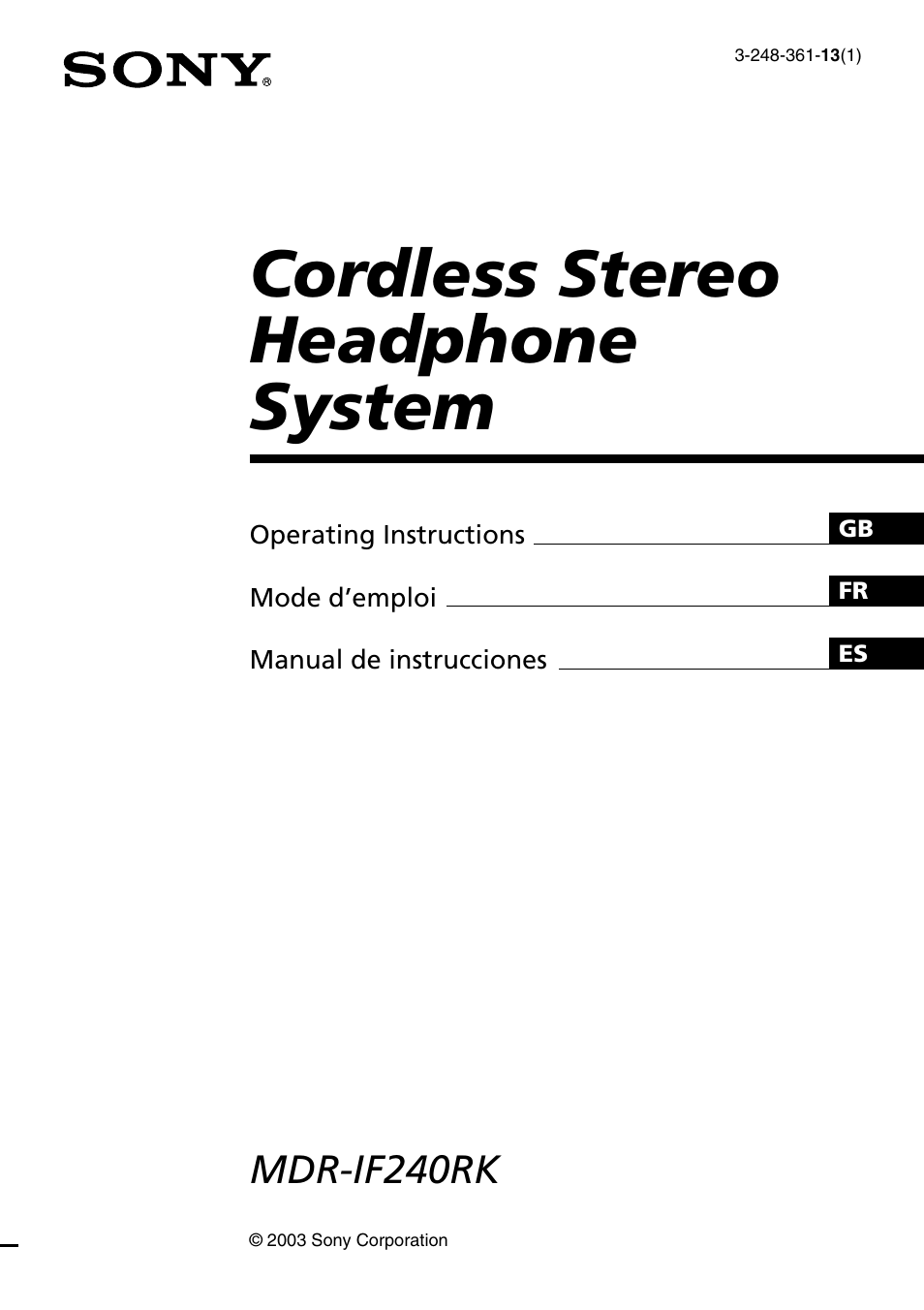 Sony MDR-IF240RK User Manual | 44 pages