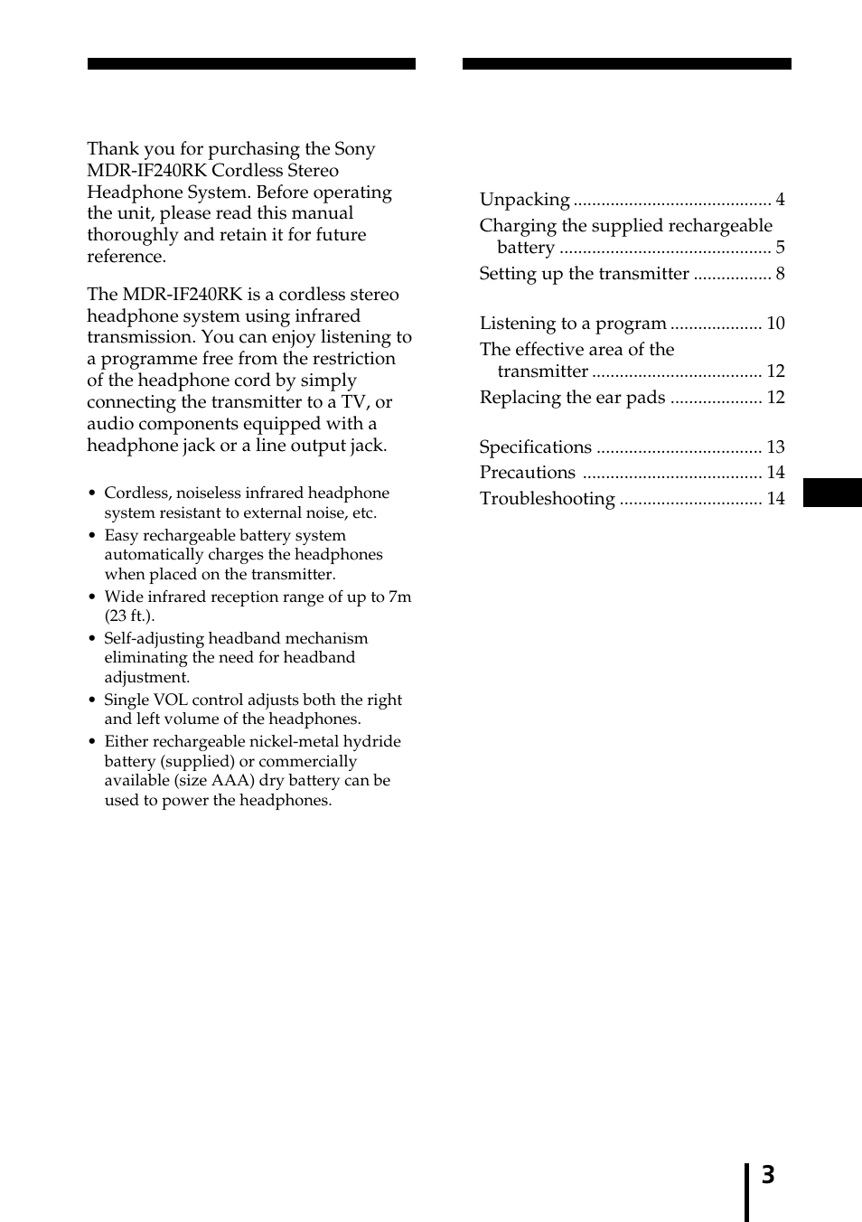 Sony MDR-IF240RK User Manual | Page 3 / 44