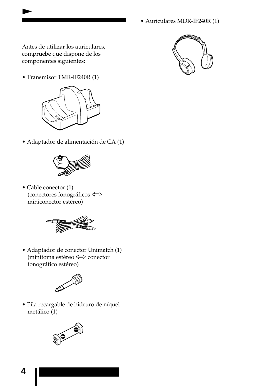 Procedimientos iniciales, Desembalaje, Nprocedimientos iniciales | Sony MDR-IF240RK User Manual | Page 32 / 44