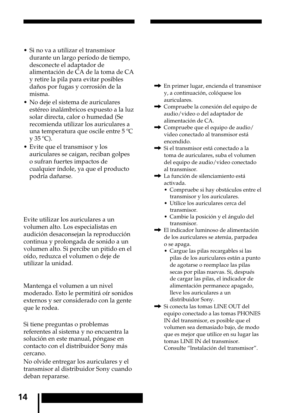 Precauciones, Solución de problemas, Precauciones solución de problemas | Sin sonido/sonido amortiguado, Respeto a los demás | Sony MDR-IF240RK User Manual | Page 42 / 44