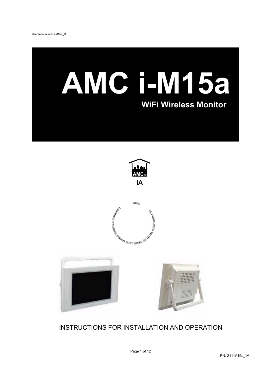 AMC WIFI WIRELESS MONITOR I-M15A User Manual | 12 pages