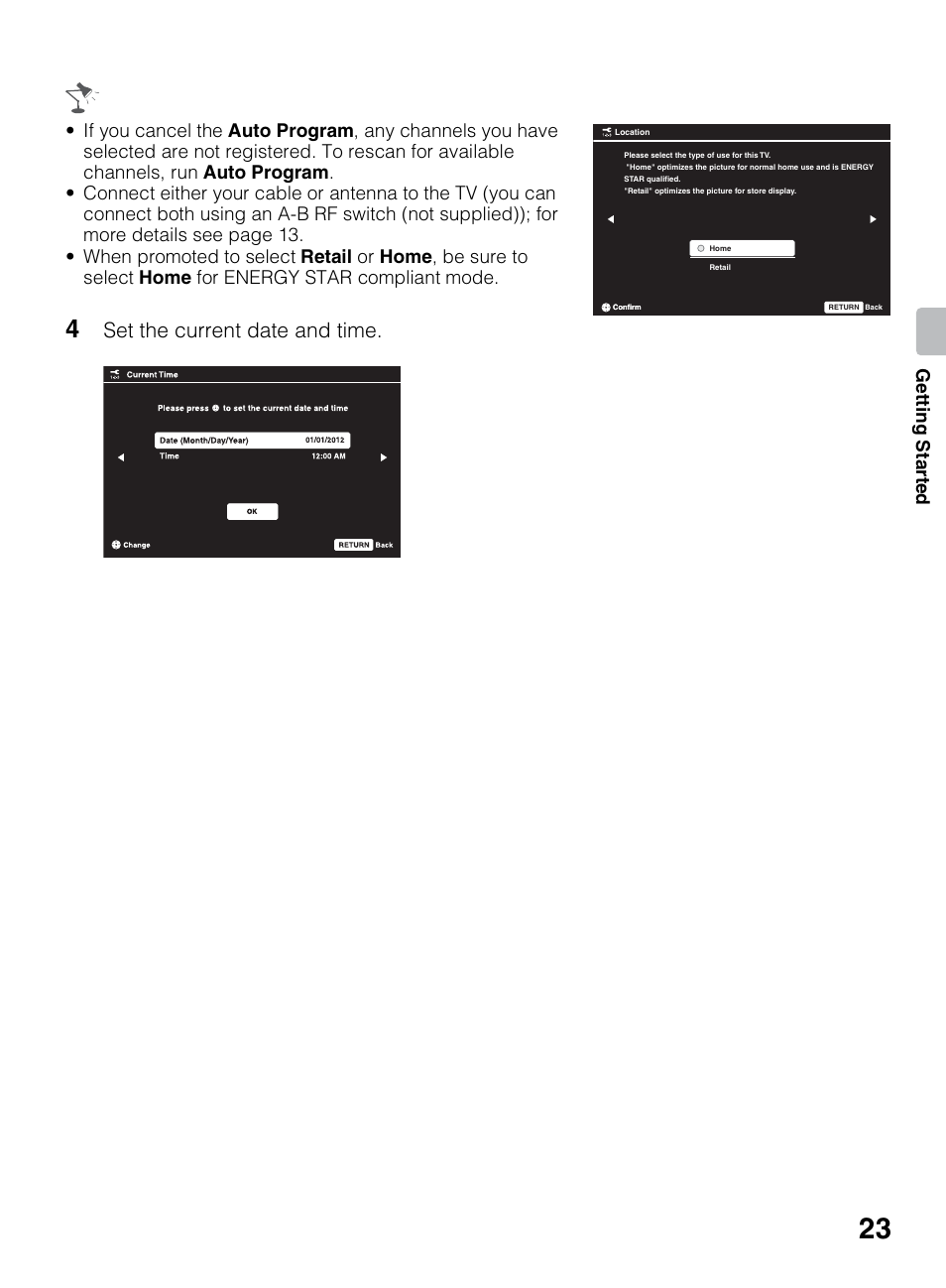Set the current date and time | Sony KDL-60EX645 User Manual | Page 23 / 88