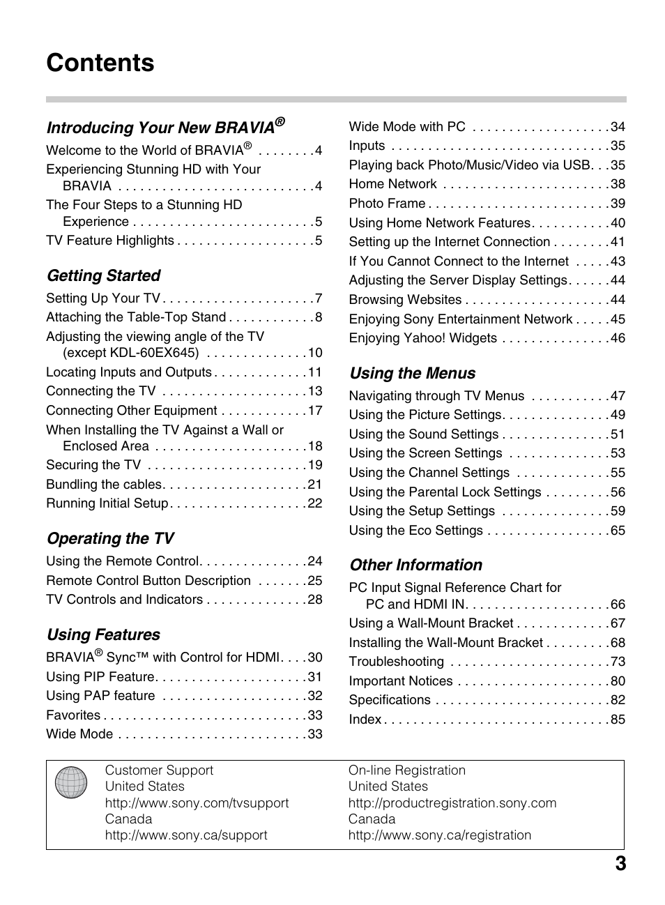 Sony KDL-60EX645 User Manual | Page 3 / 88