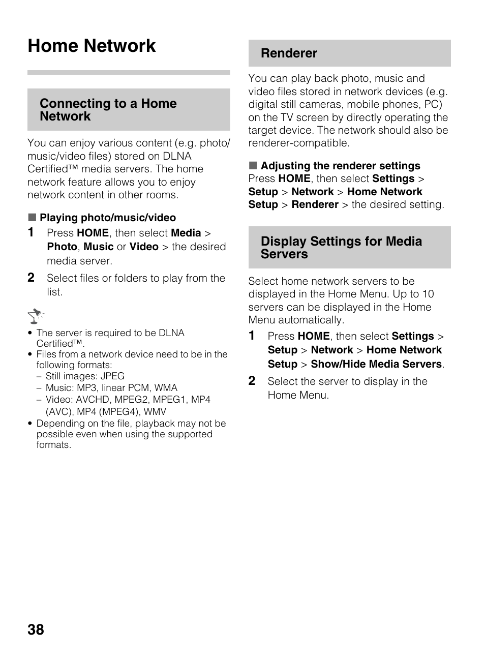 Home network | Sony KDL-60EX645 User Manual | Page 38 / 88