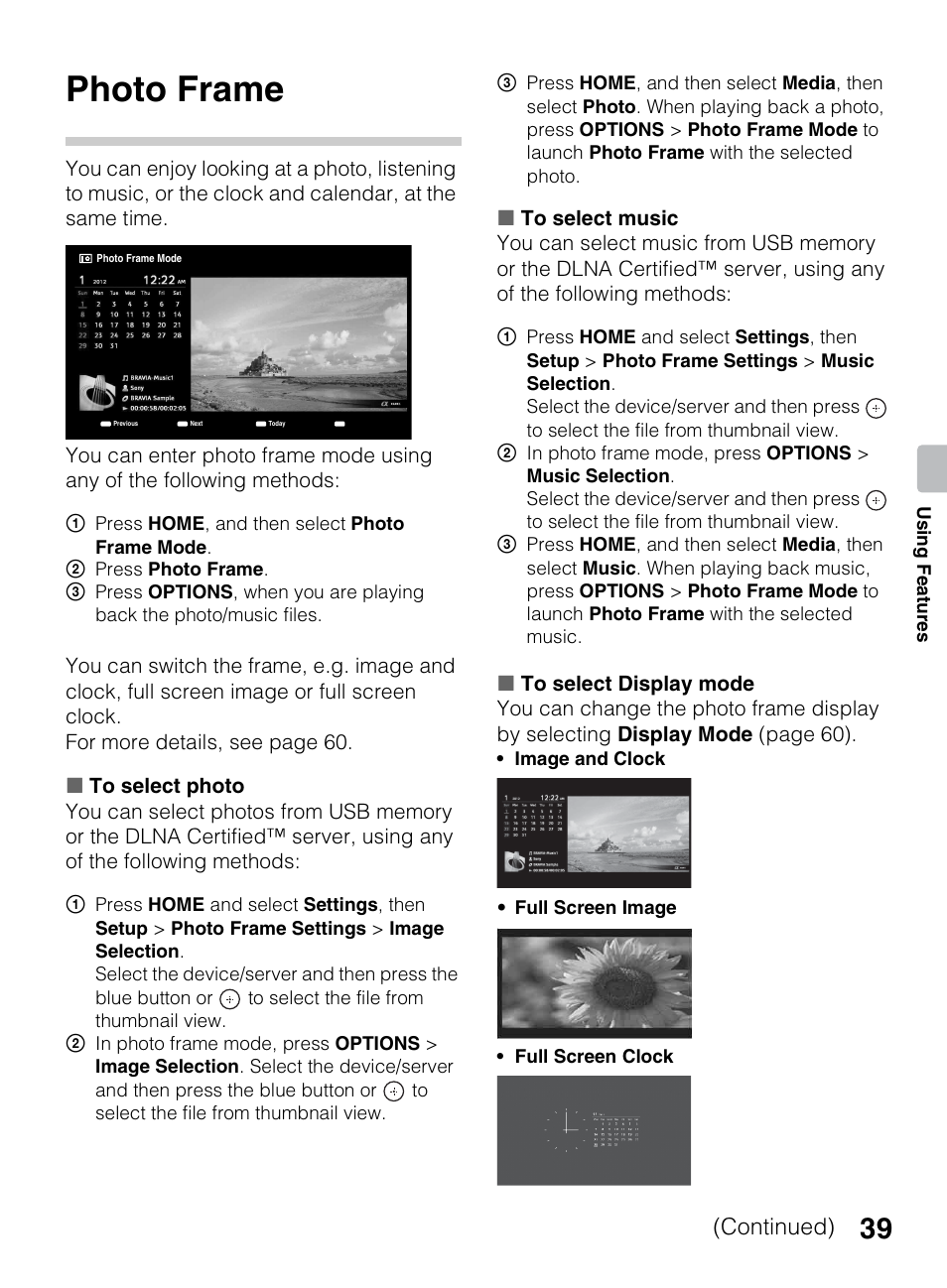 Photo frame, Continued) | Sony KDL-60EX645 User Manual | Page 39 / 88