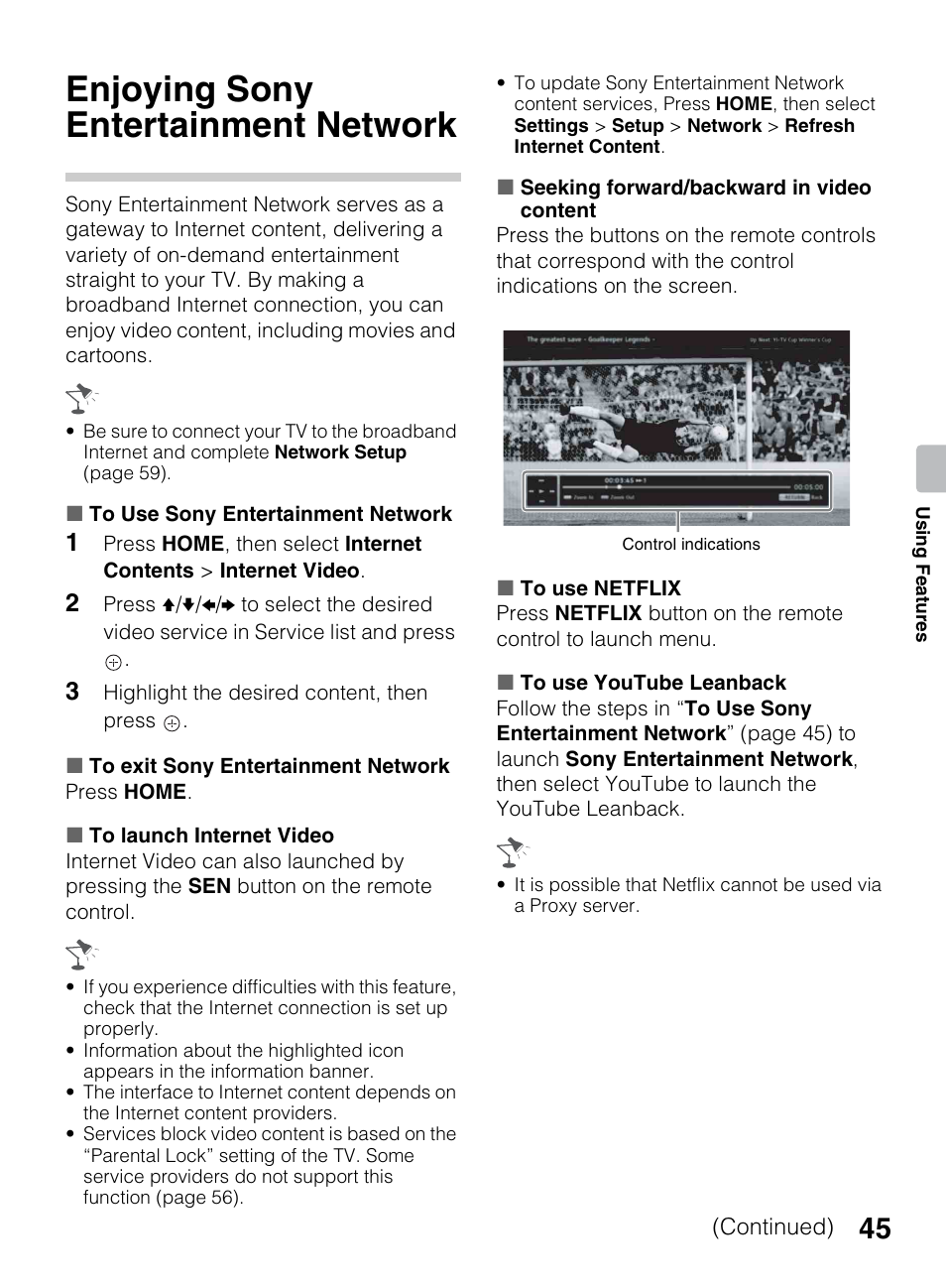 Enjoying sony entertainment network | Sony KDL-60EX645 User Manual | Page 45 / 88