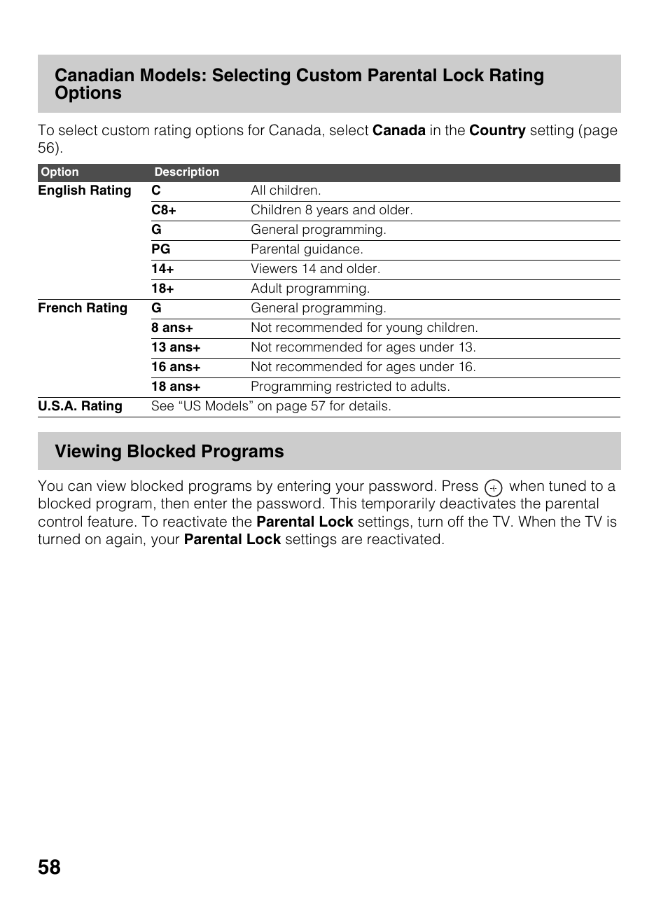 Viewing blocked programs | Sony KDL-60EX645 User Manual | Page 58 / 88