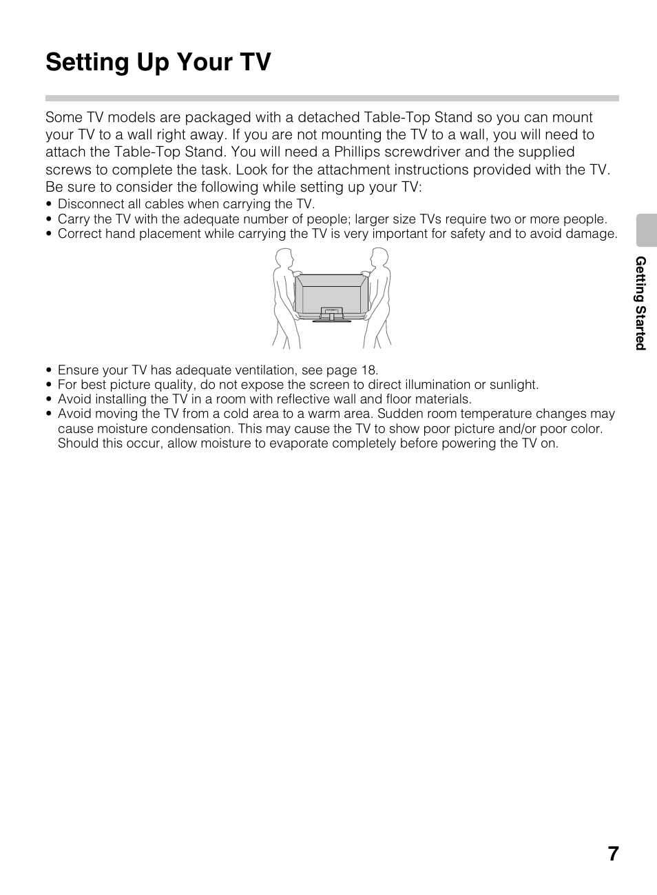 Getting started, Setting up your tv | Sony KDL-60EX645 User Manual | Page 7 / 88