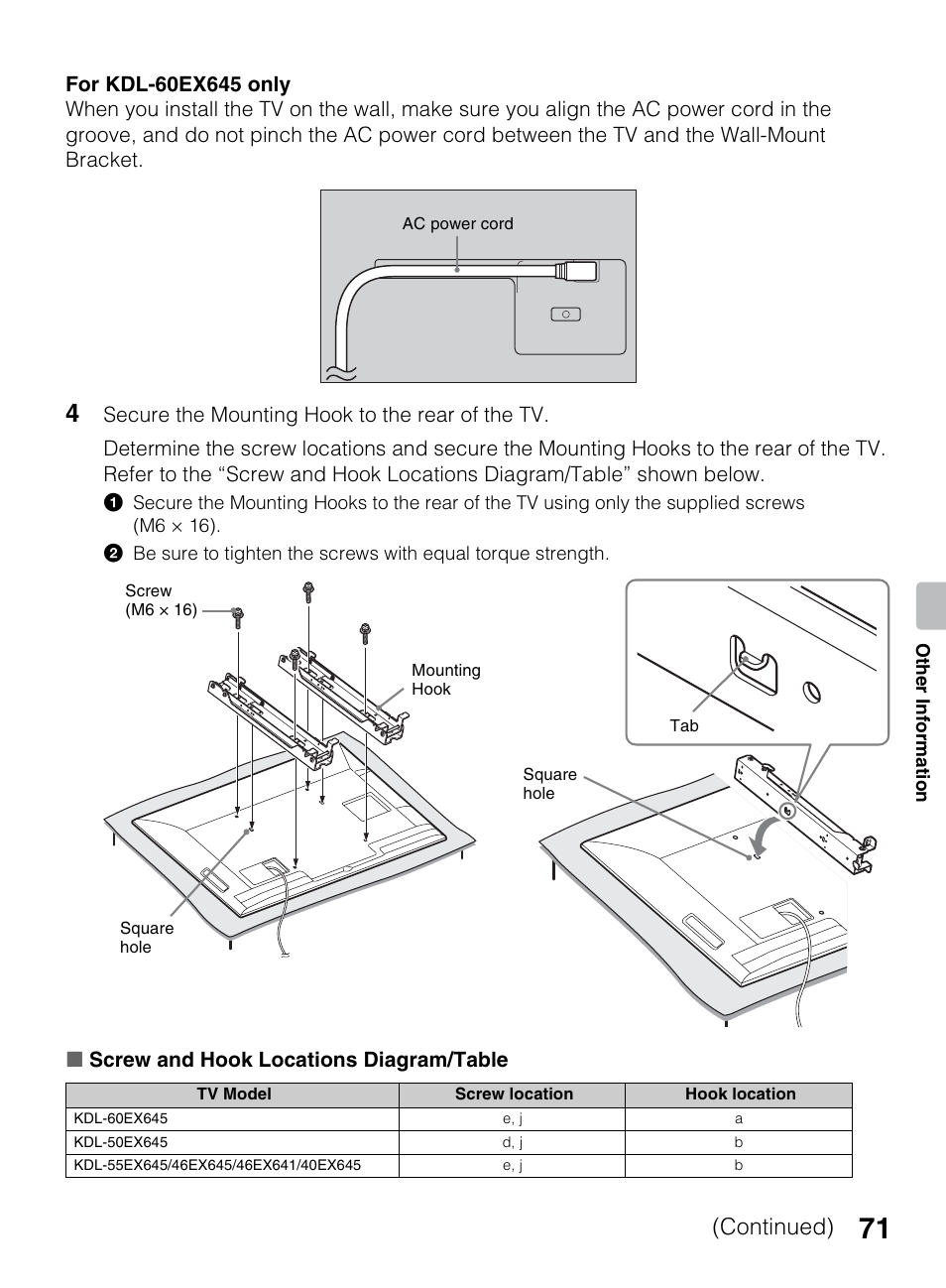 Continued) | Sony KDL-60EX645 User Manual | Page 71 / 88