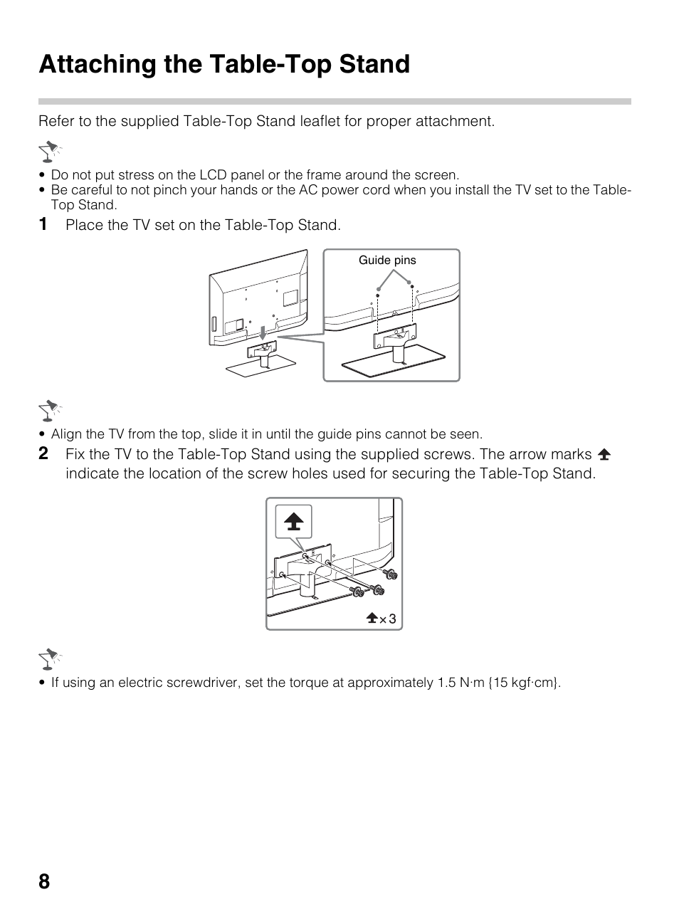 Attaching the table-top stand | Sony KDL-60EX645 User Manual | Page 8 / 88
