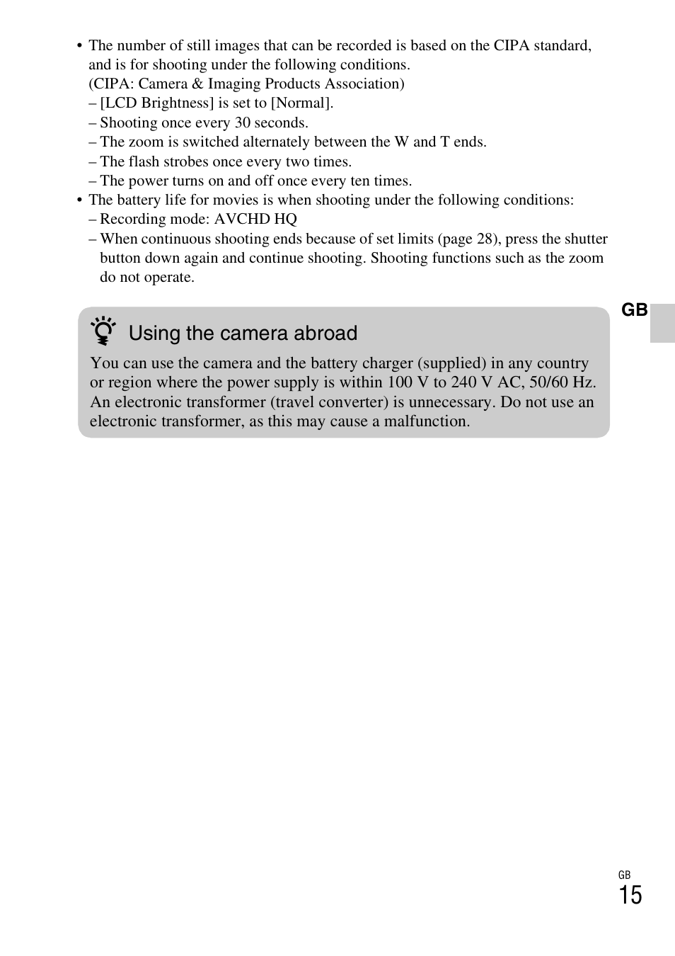 Using the camera abroad | Sony DSC-TX9 User Manual | Page 15 / 68