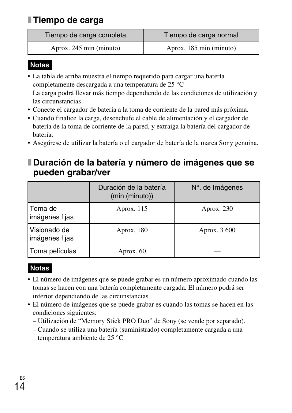 Xtiempo de carga | Sony DSC-TX9 User Manual | Page 46 / 68