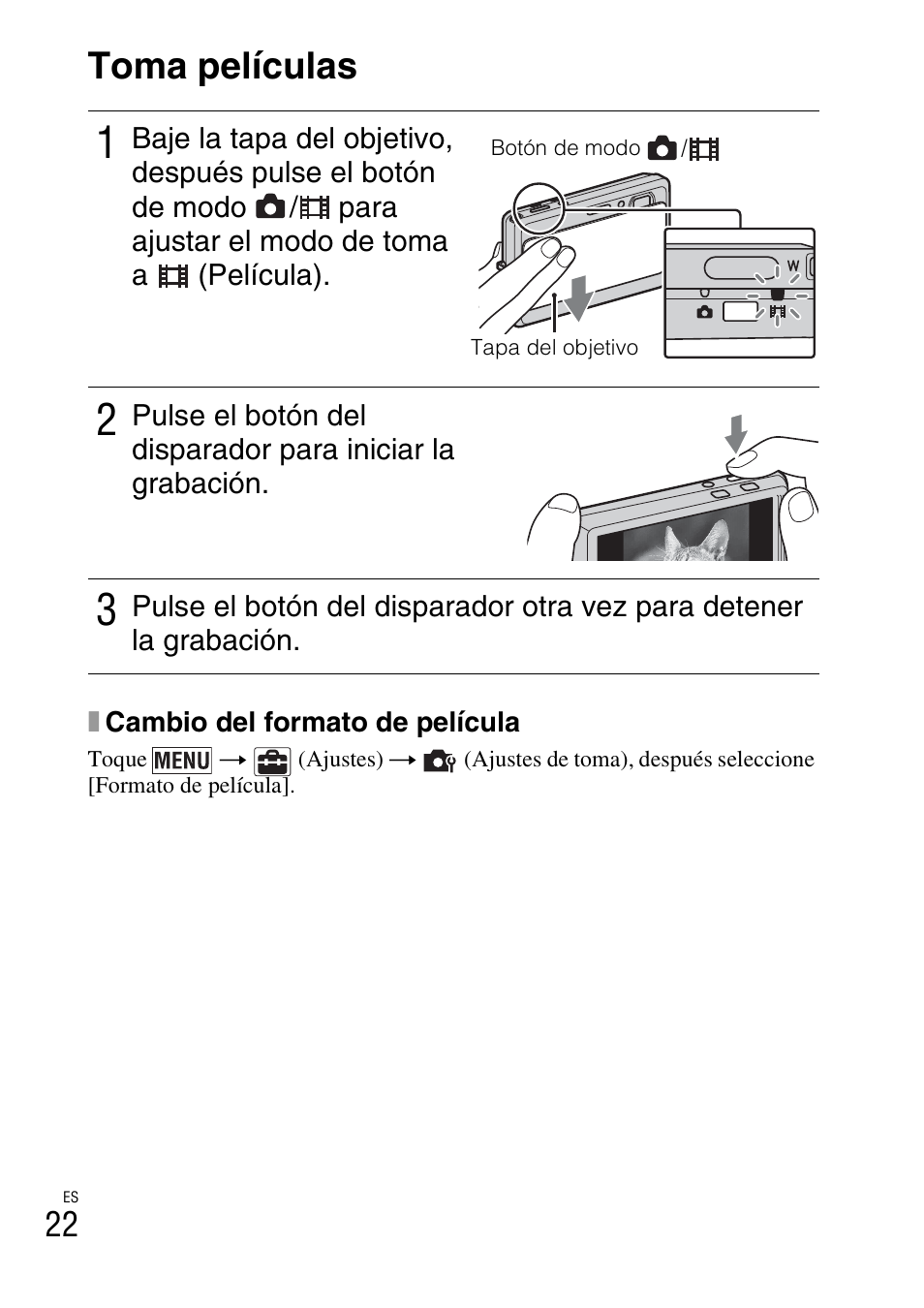 Toma películas | Sony DSC-TX9 User Manual | Page 54 / 68