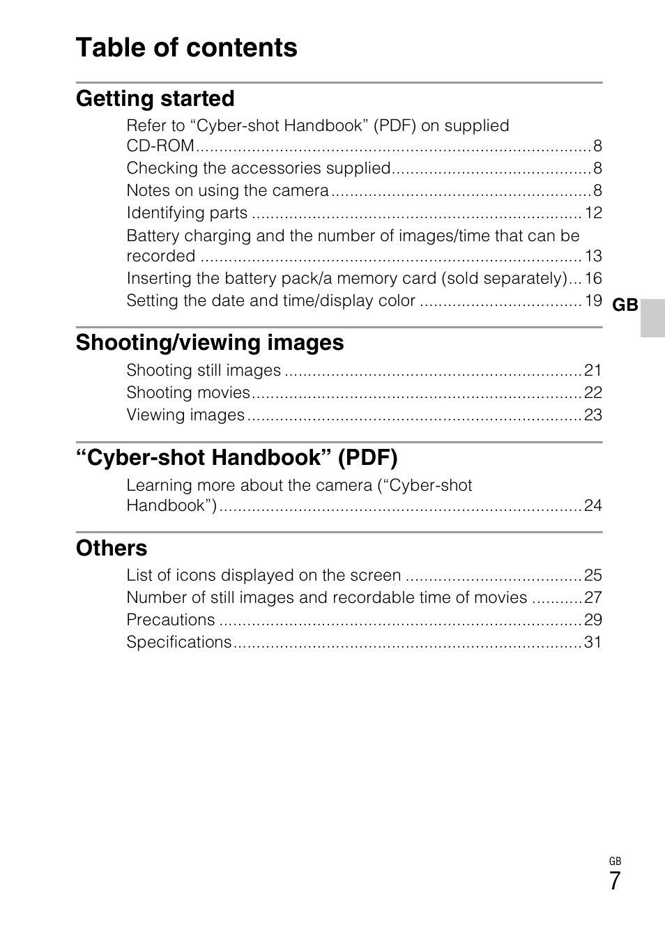 Sony DSC-TX9 User Manual | Page 7 / 68