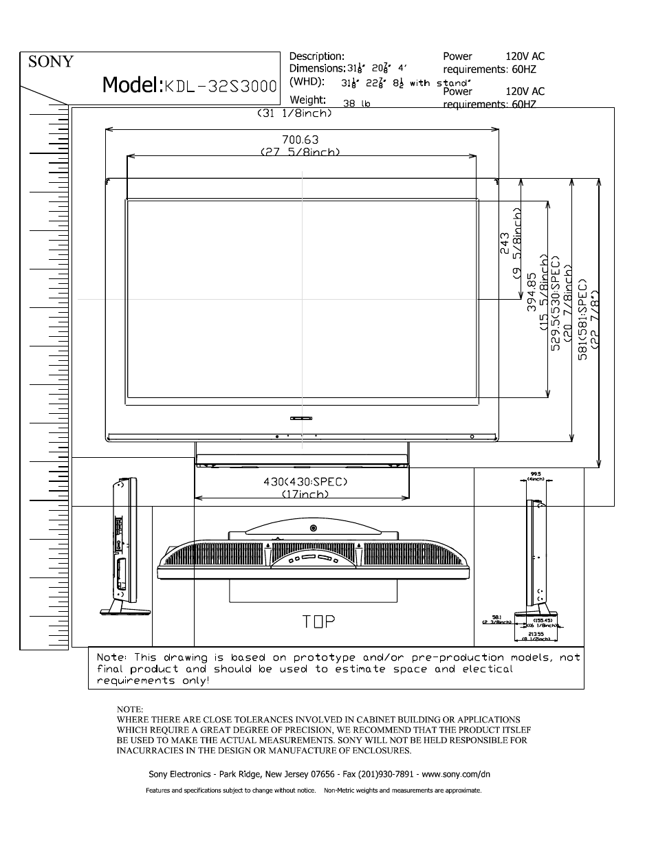 Sony KDL-32S3000R User Manual | 3 pages