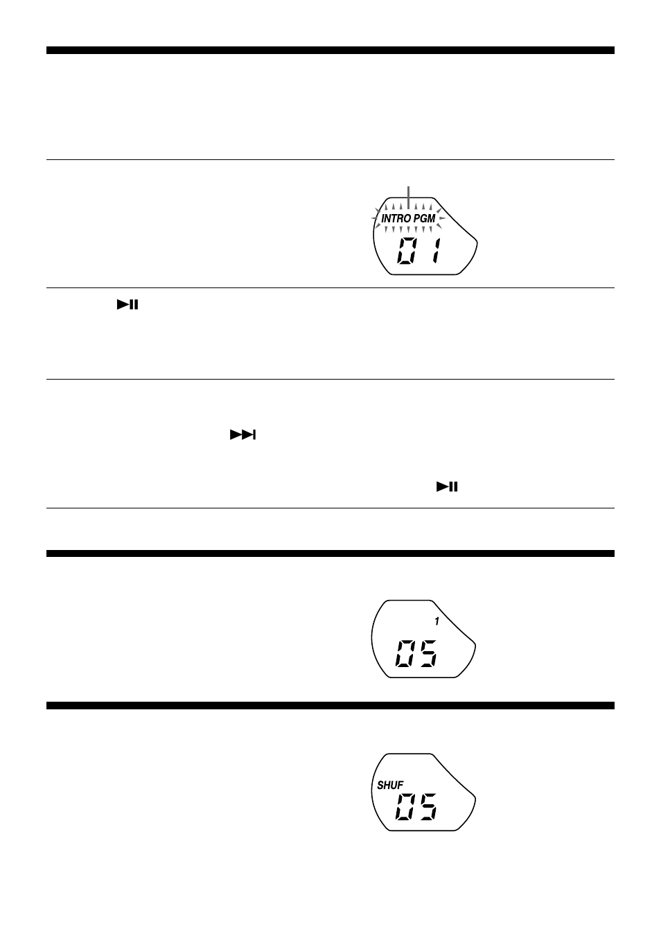 Playing a single track (single play), Playing tracks in random order (shuffle play), Selecting tracks by listening to songs’ intro | Intro pgm play), Playing tracks in random order, Shuffle play), Playing a single track | Sony D-EG3 User Manual | Page 10 / 24