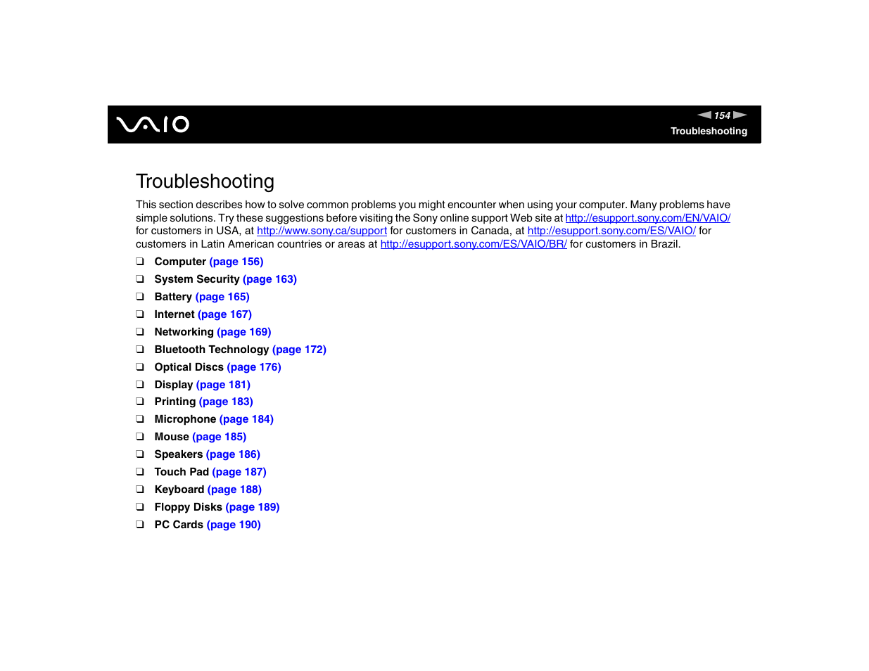 Troubleshooting | Sony VGN-TXN17P User Manual | Page 154 / 212