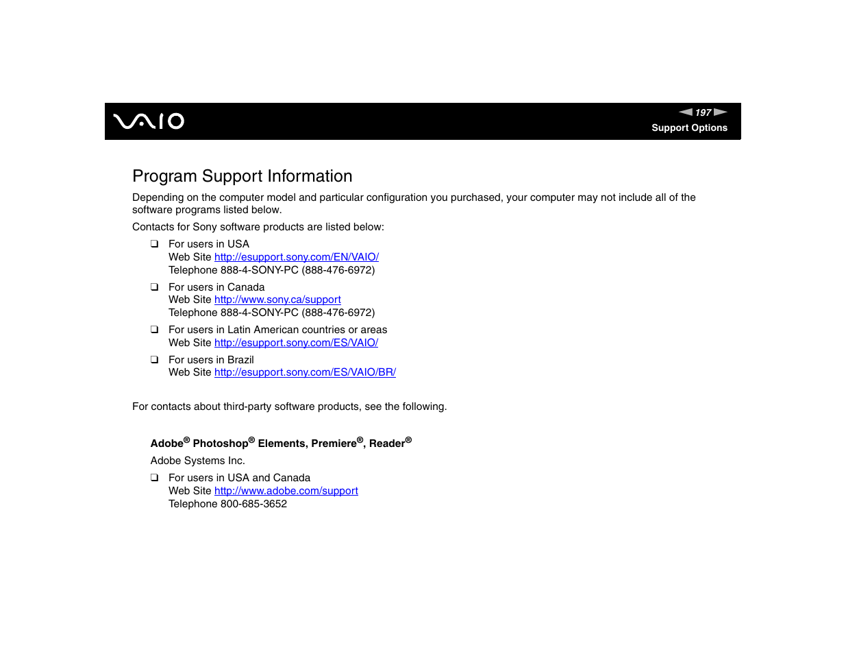 Program support information | Sony VGN-TXN17P User Manual | Page 197 / 212