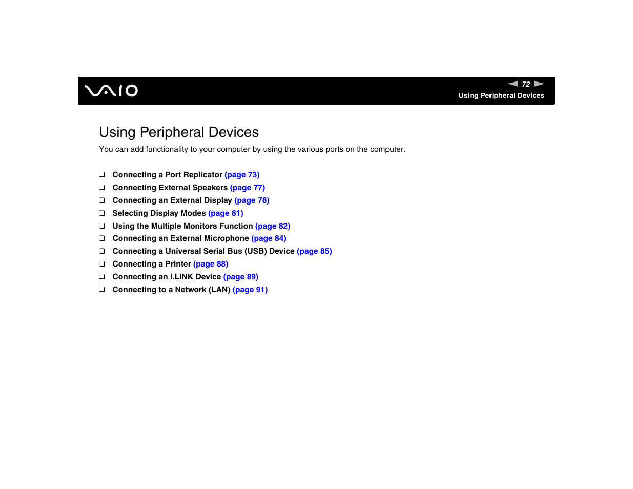 Using peripheral devices | Sony VGN-TXN17P User Manual | Page 72 / 212