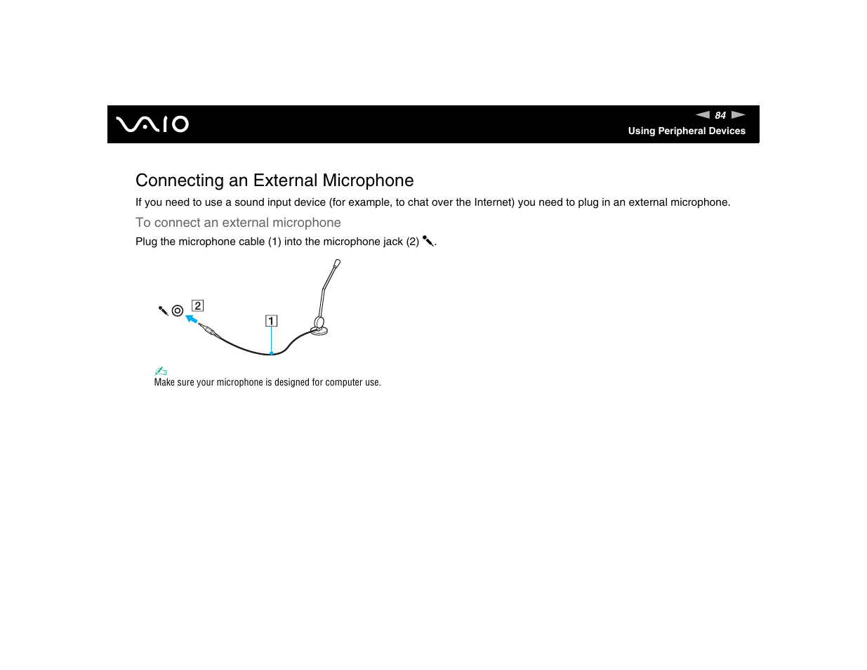 Connecting an external microphone | Sony VGN-TXN17P User Manual | Page 84 / 212