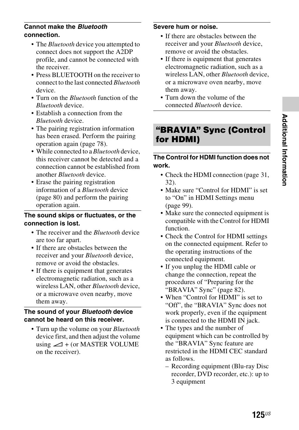 Bravia” sync (control for hdmi) | Sony STR-DN1040 User Manual | Page 125 / 136