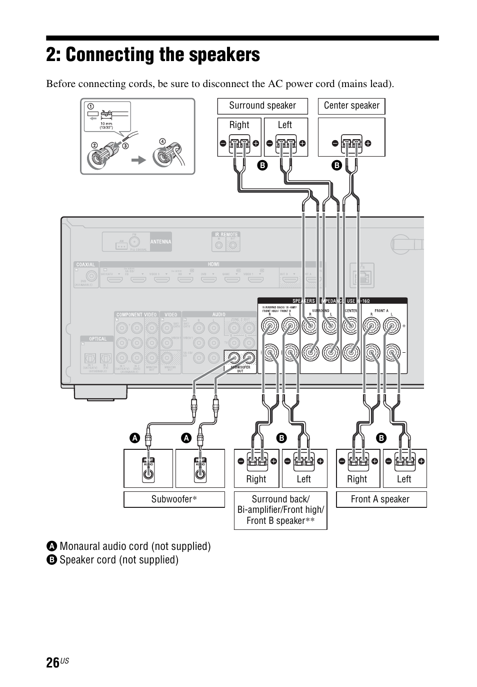 Connecting the speakers | Sony STR-DN1040 User Manual | Page 26 / 136