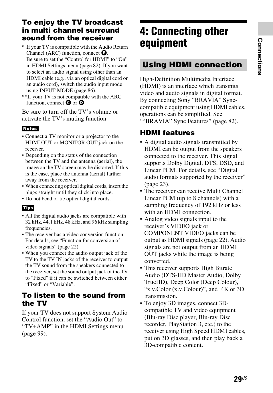 Connecting other equipment, Connecting other, Equipment | Using hdmi connection, Hdmi features | Sony STR-DN1040 User Manual | Page 29 / 136