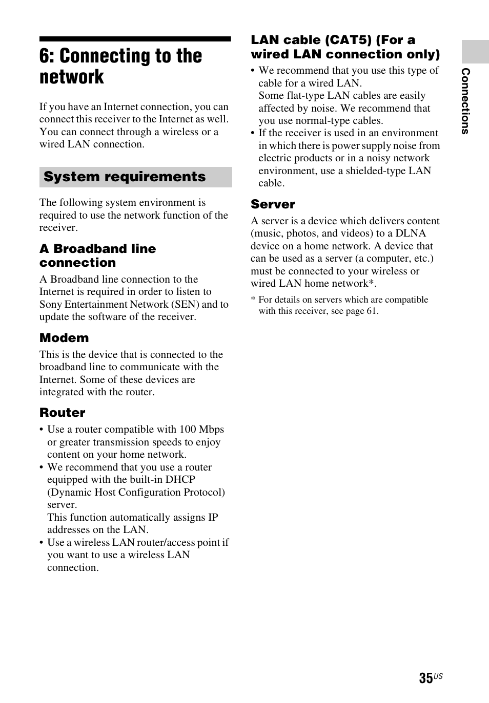 Connecting to the network, System requirements | Sony STR-DN1040 User Manual | Page 35 / 136