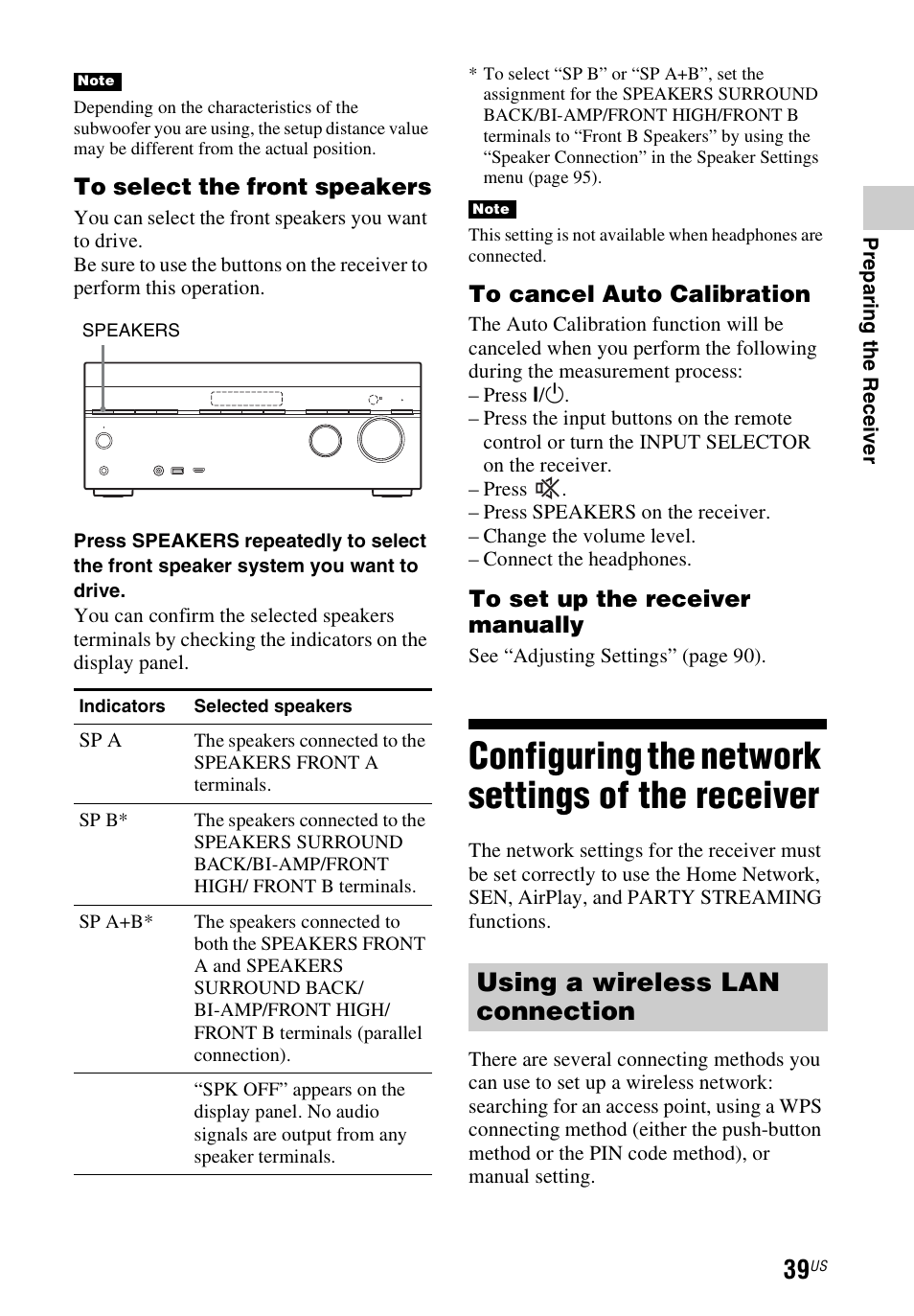 Configuring the network settings of the receiver, Configuring the network settings, Of the receiver | E 39, Using a wireless lan connection | Sony STR-DN1040 User Manual | Page 39 / 136