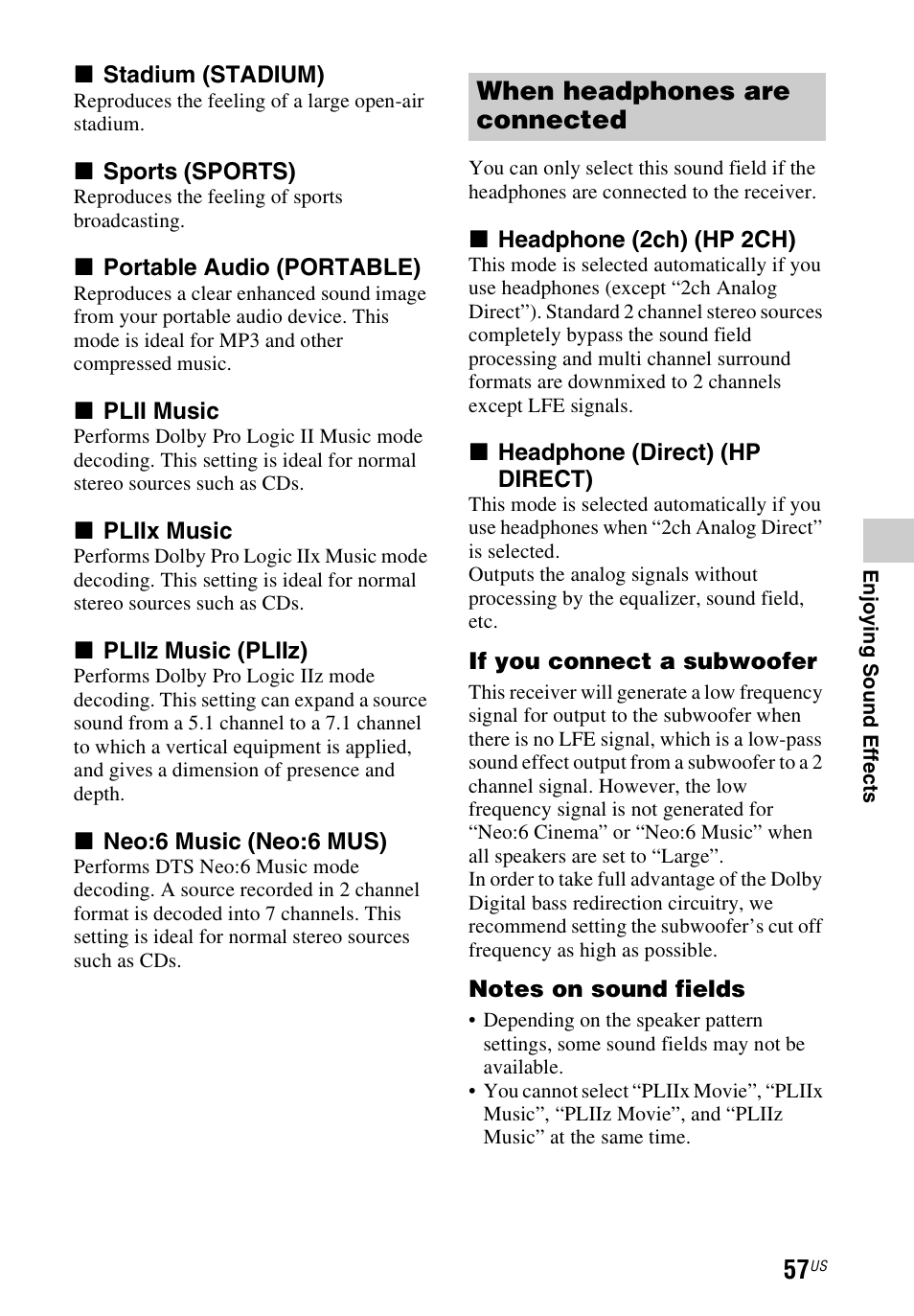 When headphones are connected | Sony STR-DN1040 User Manual | Page 57 / 136