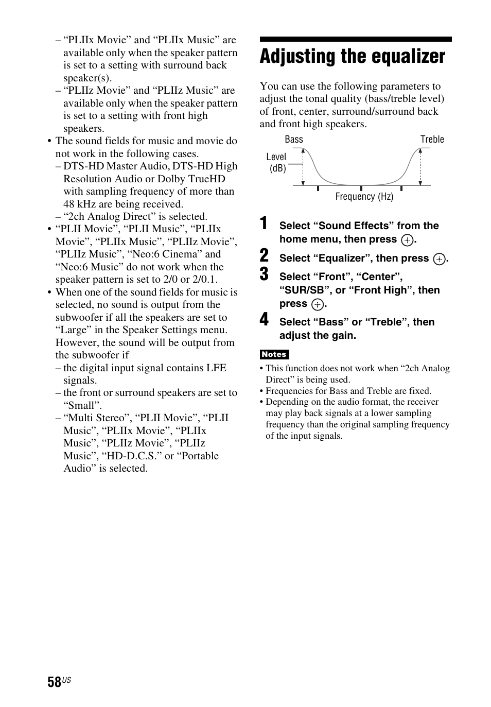 Adjusting the equalizer | Sony STR-DN1040 User Manual | Page 58 / 136