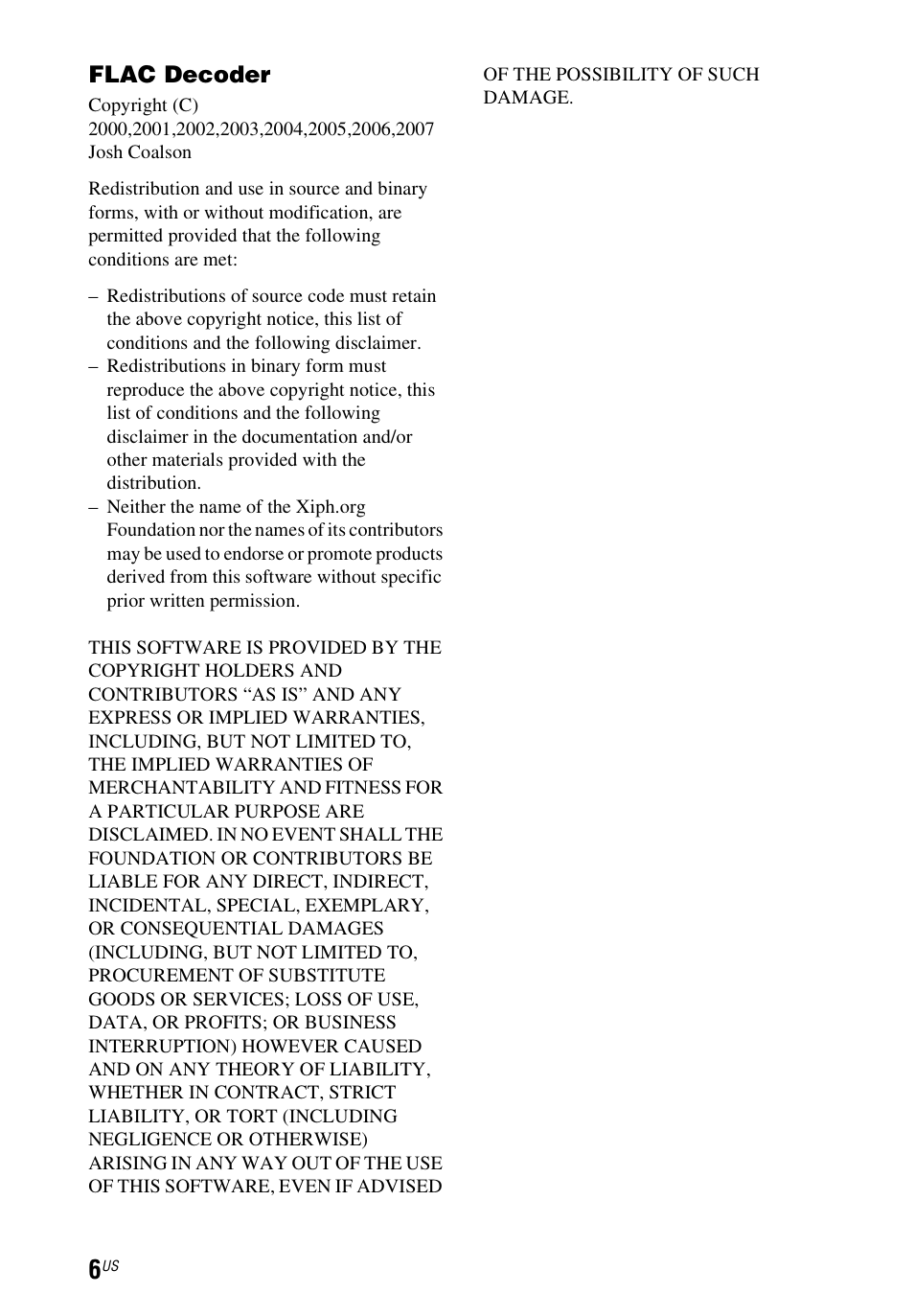 Flac decoder | Sony STR-DN1040 User Manual | Page 6 / 136