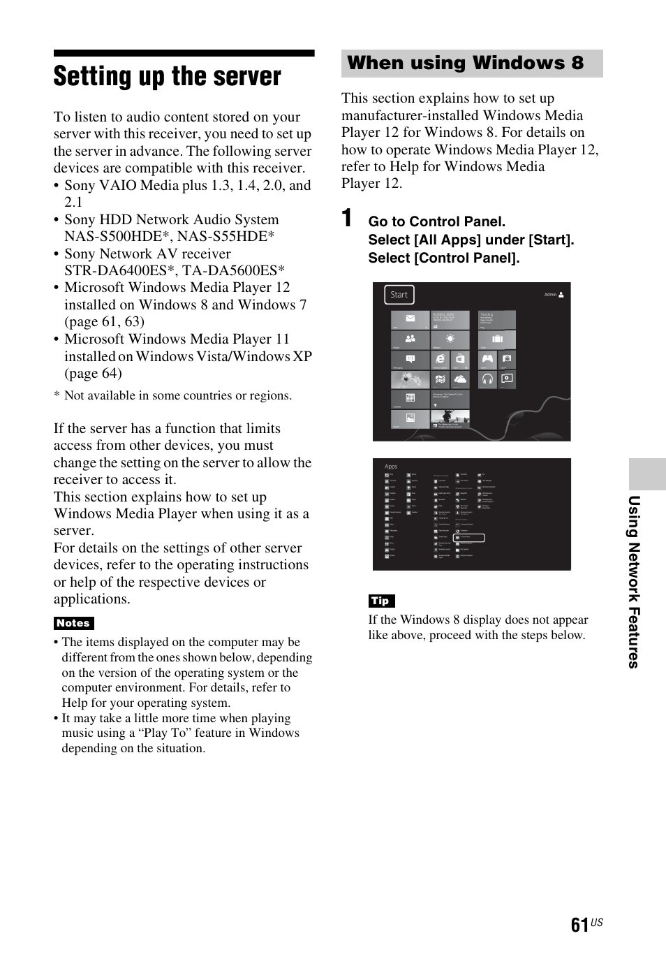 Setting up the server, When using windows 8 | Sony STR-DN1040 User Manual | Page 61 / 136