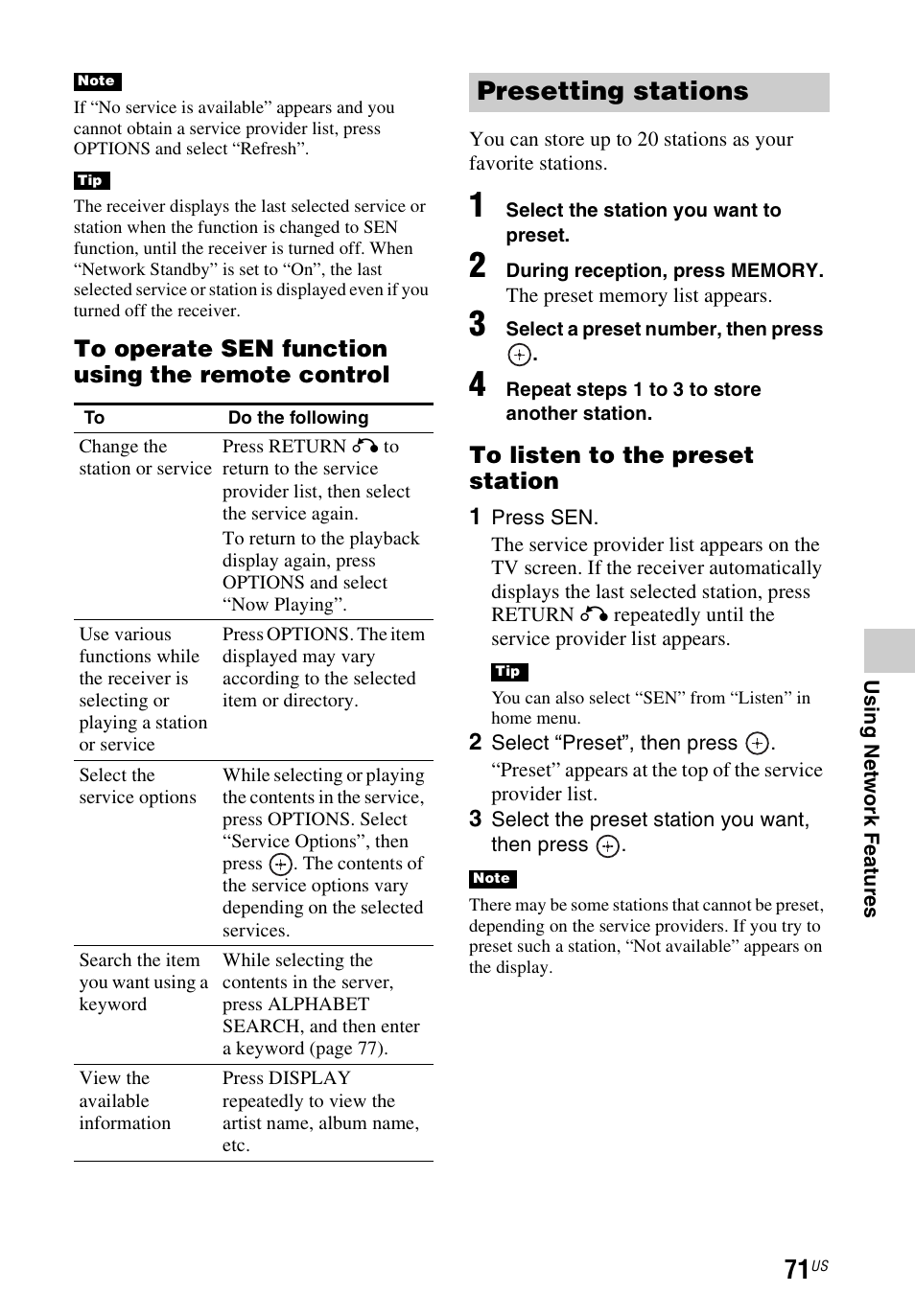 Presetting stations | Sony STR-DN1040 User Manual | Page 71 / 136