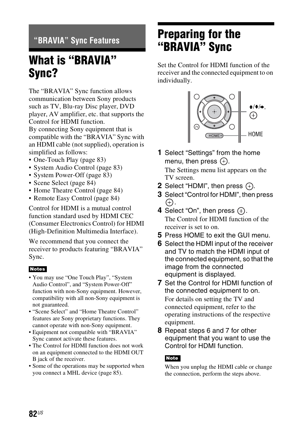 Bravia” sync features, What is “bravia” sync, Preparing for the “bravia” sync | What is “bravia” sync? preparing for the “bravia, Sync | Sony STR-DN1040 User Manual | Page 82 / 136