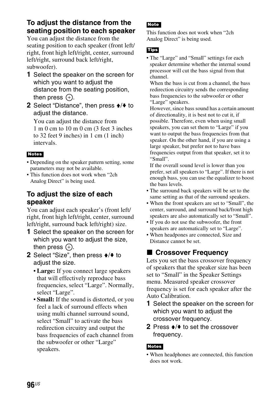 X crossover frequency | Sony STR-DN1040 User Manual | Page 96 / 136