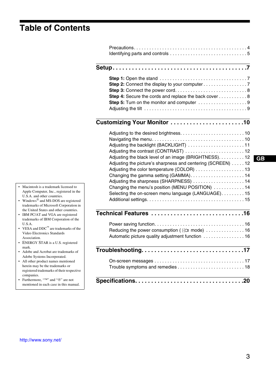 Sony SDM-HS95B User Manual | Page 3 / 20