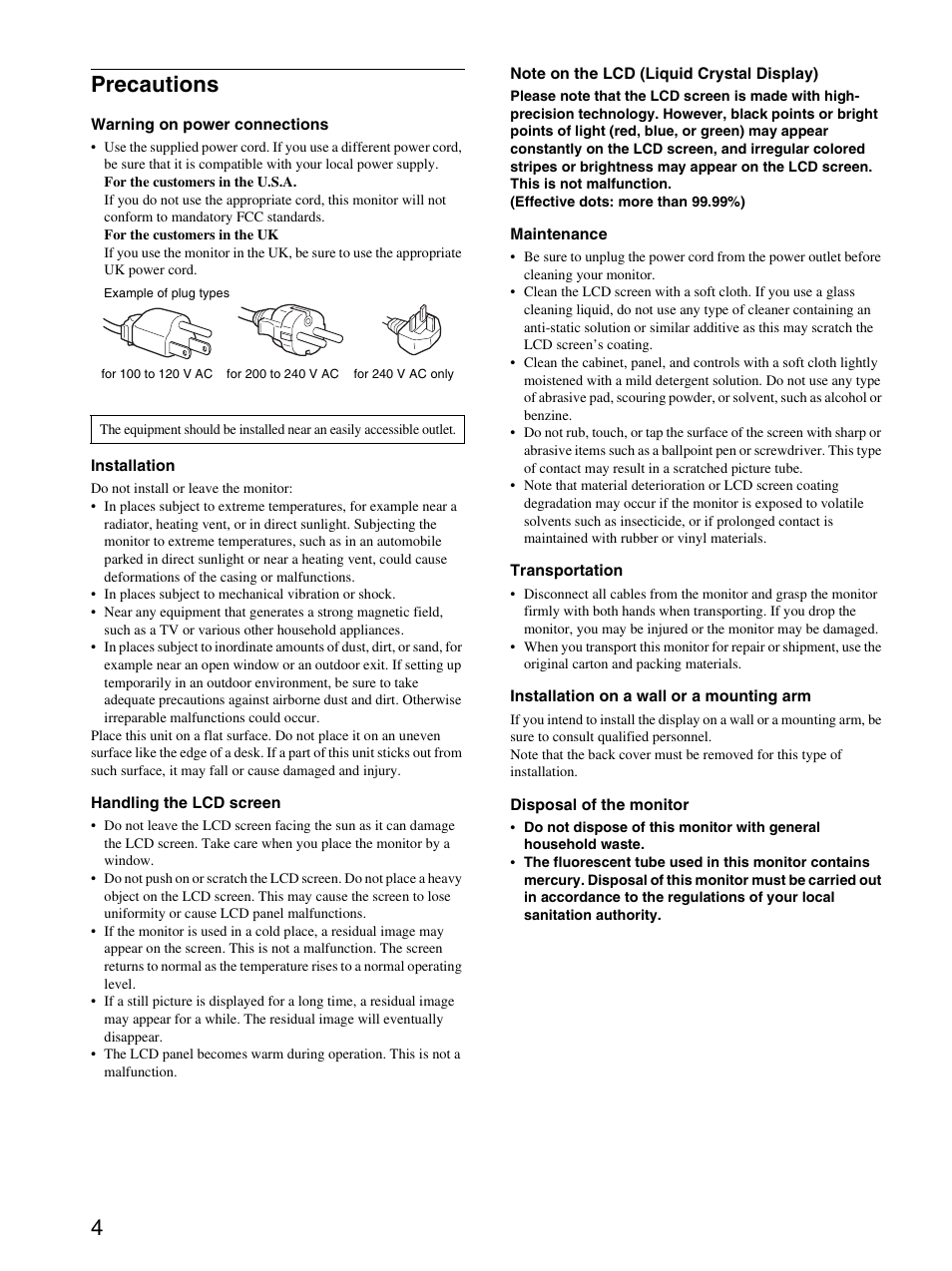 Precautions, 4precautions | Sony SDM-HS95B User Manual | Page 4 / 20