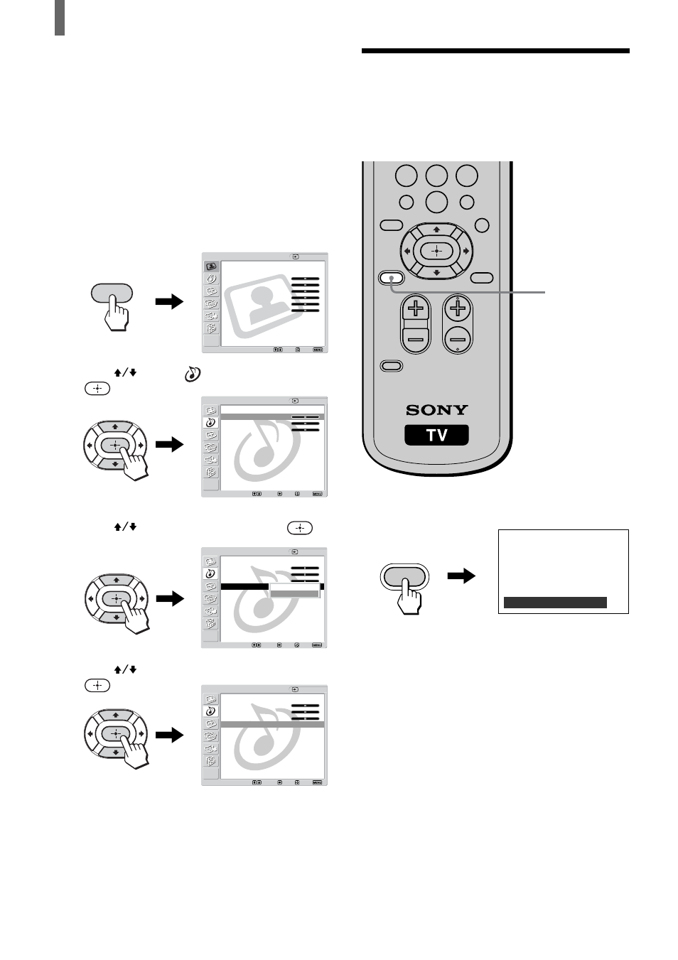 Saving the power consumption, Press menu, Press v/v to select (audio), then press | Press v/v to select “effect,” then press, Press v/v to select “srs wow,” then press, Press menu to exit the menu screen, Power saving, Menu, Tips | Sony KLV-23HR1 User Manual | Page 26 / 56