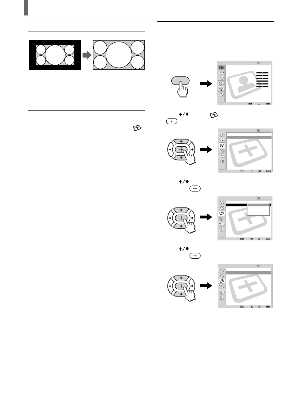 Changing the wide screen mode using the menu, Press menu, Press v/v to select (screen), then press | Press menu to exit the menu screen. zoom, Menu | Sony KLV-23HR1 User Manual | Page 28 / 56