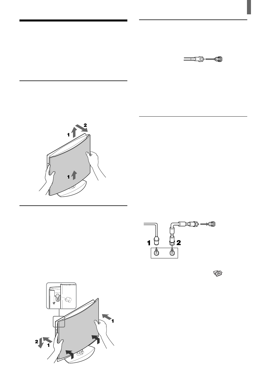 Removing the rear cover, Attaching the rear cover, Connecting directly to cable or an antenna | Cable box connections | Sony KLV-23HR1 User Manual | Page 9 / 56