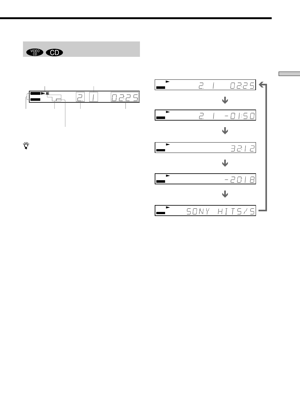 When playing back a cd/video cd, Displaying information while playing a disc | Sony DVP-S560D User Manual | Page 23 / 72