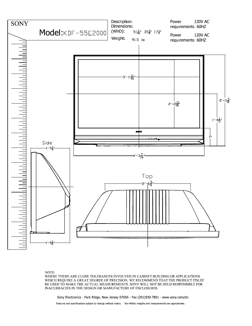 Sony KDF-55E2000 User Manual | 1 page